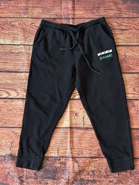 Cloak Brand Black Joggers Sweatpants Size M Cyan Logo White Stripe Graphic